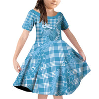 Blue Hawaii Palaka Cowboy Turtle Family Matching Off Shoulder Short Dress and Hawaiian Shirt Hawaiian Paniolo Puakenikeni Maile Lei - Polynesian Pride