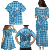 Blue Hawaii Palaka Cowboy Turtle Family Matching Puletasi and Hawaiian Shirt Hawaiian Paniolo Puakenikeni Maile Lei - Polynesian Pride