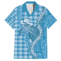 Blue Hawaii Palaka Cowboy Turtle Family Matching Summer Maxi Dress and Hawaiian Shirt Hawaiian Paniolo Puakenikeni Maile Lei - Polynesian Pride