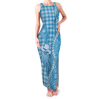 Blue Hawaii Palaka Cowboy Turtle Family Matching Tank Maxi Dress and Hawaiian Shirt Hawaiian Paniolo Puakenikeni Maile Lei - Polynesian Pride