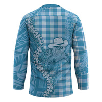 Blue Hawaii Palaka Cowboy Turtle Hockey Jersey Hawaiian Paniolo Puakenikeni Maile Lei - Polynesian Pride