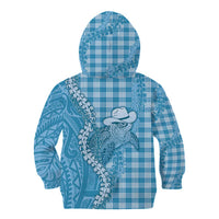 Blue Hawaii Palaka Cowboy Turtle Kid Hoodie Hawaiian Paniolo Puakenikeni Maile Lei - Polynesian Pride