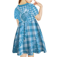 Blue Hawaii Palaka Cowboy Turtle Kid Short Sleeve Dress Hawaiian Paniolo Puakenikeni Maile Lei - Polynesian Pride