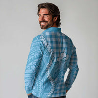 Blue Hawaii Palaka Cowboy Turtle Long Sleeve Polo Shirt Hawaiian Paniolo Puakenikeni Maile Lei - Polynesian Pride