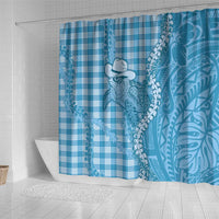 Blue Hawaii Palaka Cowboy Turtle Shower Curtain Hawaiian Paniolo Puakenikeni Maile Lei - Polynesian Pride