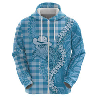 Blue Hawaii Palaka Cowboy Turtle Zip Hoodie Hawaiian Paniolo Puakenikeni Maile Lei - Polynesian Pride
