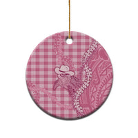 Pink Hawaii Palaka Cowboy Turtle Ceramic Ornament Hawaiian Paniolo Puakenikeni Maile Lei - Polynesian Pride