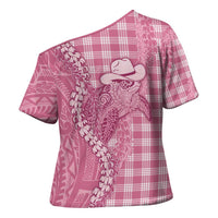 Pink Hawaii Palaka Cowboy Turtle Cross Shoulder Shirt Hawaiian Paniolo Puakenikeni Maile Lei - Polynesian Pride