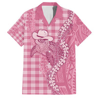Pink Hawaii Palaka Cowboy Turtle Family Matching Long Sleeve Bodycon Dress and Hawaiian Shirt Hawaiian Paniolo Puakenikeni Maile Lei - Polynesian Pride