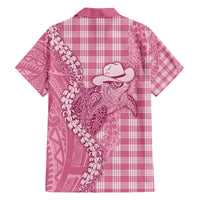 Pink Hawaii Palaka Cowboy Turtle Family Matching Off The Shoulder Long Sleeve Dress and Hawaiian Shirt Hawaiian Paniolo Puakenikeni Maile Lei - Polynesian Pride