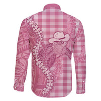 Pink Hawaii Palaka Cowboy Turtle Family Matching Off Shoulder Maxi Dress and Hawaiian Shirt Hawaiian Paniolo Puakenikeni Maile Lei - Polynesian Pride