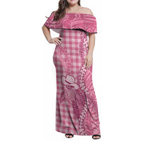 Pink Hawaii Palaka Cowboy Turtle Family Matching Off Shoulder Maxi Dress and Hawaiian Shirt Hawaiian Paniolo Puakenikeni Maile Lei - Polynesian Pride