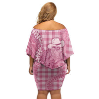 Pink Hawaii Palaka Cowboy Turtle Family Matching Off Shoulder Short Dress and Hawaiian Shirt Hawaiian Paniolo Puakenikeni Maile Lei - Polynesian Pride
