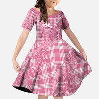 Pink Hawaii Palaka Cowboy Turtle Family Matching Short Sleeve Bodycon Dress and Hawaiian Shirt Hawaiian Paniolo Puakenikeni Maile Lei - Polynesian Pride