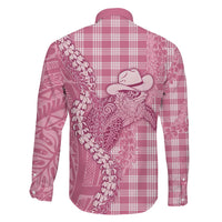Pink Hawaii Palaka Cowboy Turtle Family Matching Short Sleeve Bodycon Dress and Hawaiian Shirt Hawaiian Paniolo Puakenikeni Maile Lei - Polynesian Pride