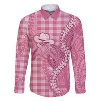 Pink Hawaii Palaka Cowboy Turtle Family Matching Summer Maxi Dress and Hawaiian Shirt Hawaiian Paniolo Puakenikeni Maile Lei - Polynesian Pride