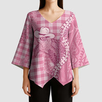 Pink Hawaii Palaka Cowboy Turtle Kimono Sleeve Blouse Hawaiian Paniolo Puakenikeni Maile Lei - Polynesian Pride