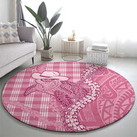 Pink Hawaii Palaka Cowboy Turtle Round Carpet Hawaiian Paniolo Puakenikeni Maile Lei - Polynesian Pride