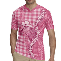 Pink Hawaii Palaka Cowboy Turtle Rugby Jersey Hawaiian Paniolo Puakenikeni Maile Lei - Polynesian Pride
