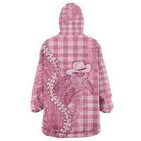 Pink Hawaii Palaka Cowboy Turtle Wearable Blanket Hoodie Hawaiian Paniolo Puakenikeni Maile Lei - Polynesian Pride