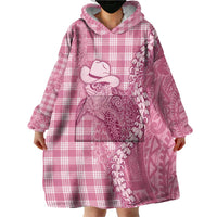 Pink Hawaii Palaka Cowboy Turtle Wearable Blanket Hoodie Hawaiian Paniolo Puakenikeni Maile Lei - Polynesian Pride