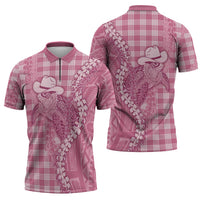 Pink Hawaii Palaka Cowboy Turtle Zipper Polo Shirt Hawaiian Paniolo Puakenikeni Maile Lei - Polynesian Pride
