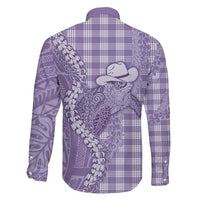 Purple Hawaii Palaka Cowboy Turtle Family Matching Long Sleeve Bodycon Dress and Hawaiian Shirt Hawaiian Paniolo Puakenikeni Maile Lei - Polynesian Pride