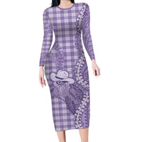 Purple Hawaii Palaka Cowboy Turtle Family Matching Long Sleeve Bodycon Dress and Hawaiian Shirt Hawaiian Paniolo Puakenikeni Maile Lei - Polynesian Pride