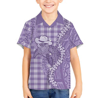 Purple Hawaii Palaka Cowboy Turtle Family Matching Long Sleeve Bodycon Dress and Hawaiian Shirt Hawaiian Paniolo Puakenikeni Maile Lei - Polynesian Pride