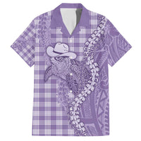 Purple Hawaii Palaka Cowboy Turtle Family Matching Off Shoulder Maxi Dress and Hawaiian Shirt Hawaiian Paniolo Puakenikeni Maile Lei - Polynesian Pride