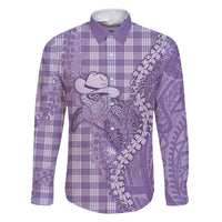 Purple Hawaii Palaka Cowboy Turtle Family Matching Off Shoulder Maxi Dress and Hawaiian Shirt Hawaiian Paniolo Puakenikeni Maile Lei - Polynesian Pride