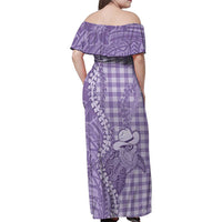Purple Hawaii Palaka Cowboy Turtle Family Matching Off Shoulder Maxi Dress and Hawaiian Shirt Hawaiian Paniolo Puakenikeni Maile Lei - Polynesian Pride