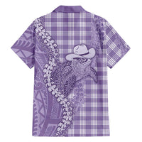 Purple Hawaii Palaka Cowboy Turtle Family Matching Puletasi and Hawaiian Shirt Hawaiian Paniolo Puakenikeni Maile Lei - Polynesian Pride