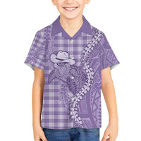 Purple Hawaii Palaka Cowboy Turtle Family Matching Tank Maxi Dress and Hawaiian Shirt Hawaiian Paniolo Puakenikeni Maile Lei - Polynesian Pride