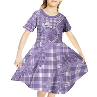 Purple Hawaii Palaka Cowboy Turtle Kid Short Sleeve Dress Hawaiian Paniolo Puakenikeni Maile Lei - Polynesian Pride