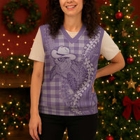 Purple Hawaii Palaka Cowboy Turtle Christmas Knitted V-Neck Vest Hawaiian Paniolo Puakenikeni Maile Lei - Polynesian Pride