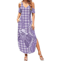 Purple Hawaii Palaka Cowboy Turtle Summer Maxi Dress Hawaiian Paniolo Puakenikeni Maile Lei - Polynesian Pride