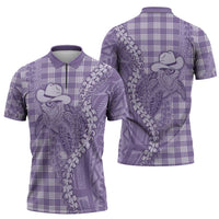 Purple Hawaii Palaka Cowboy Turtle Zipper Polo Shirt Hawaiian Paniolo Puakenikeni Maile Lei - Polynesian Pride