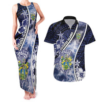 Personalised Pitcairn Islands Couples Matching Tank Maxi Dress and Hawaiian Shirt Coat Of Arms Waves Style