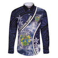 Personalised Pitcairn Islands Family Matching Long Sleeve Bodycon Dress and Hawaiian Shirt Coat Of Arms Waves Style