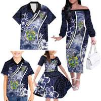 Personalised Pitcairn Islands Family Matching Off The Shoulder Long Sleeve Dress and Hawaiian Shirt Coat Of Arms Waves Style