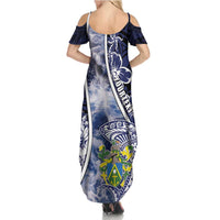 Personalised Pitcairn Islands Family Matching Summer Maxi Dress and Hawaiian Shirt Coat Of Arms Waves Style