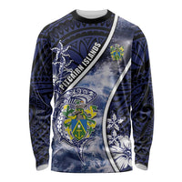 Personalised Pitcairn Islands Long Sleeve Shirt Coat Of Arms Waves Style DT05 Unisex Navy - Polynesian Pride