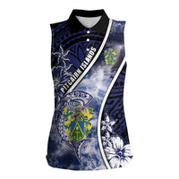 Personalised Pitcairn Islands Women Sleeveless Polo Shirt Coat Of Arms Waves Style DT05 Female Navy - Polynesian Pride