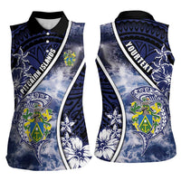 Personalised Pitcairn Islands Women Sleeveless Polo Shirt Coat Of Arms Waves Style DT05 - Polynesian Pride
