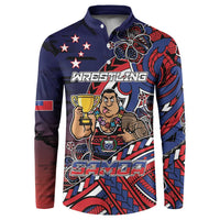 Personalised Samoa Wrestling Button Sweatshirt Polynesian Warrior Funny Style DT05 Navy - Polynesian Pride