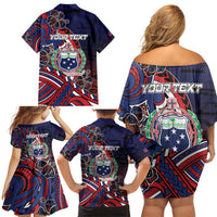 Personalised Samoa Wrestling Family Matching Off Shoulder Short Dress and Hawaiian Shirt Polynesian Warrior Funny Style DT05 - Polynesian Pride