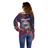 Personalised Samoa Wrestling Off Shoulder Sweater Polynesian Warrior Funny Style - Polynesian Pride