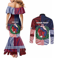 Personalised Samoa Boxing Couples Matching Mermaid Dress and Long Sleeve Button Shirt Samoan Boxer Funny Style - Polynesian Pride