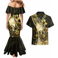 Personalised Niue Couples Matching Mermaid Dress and Hawaiian Shirt Niuean Crab Waves Style